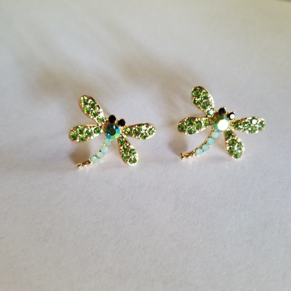 Green Stones AB Stones Firefly Push-Back Stud Earrings - NWOT - Picture 1 of 3